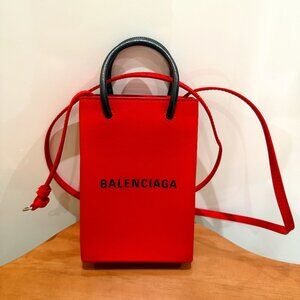 Balenciaga Small Everyday Tote Bag Red Leather with Strap